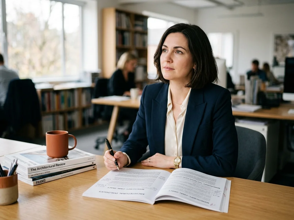 Élodie Vasseur, rédactrice en chef, prépare les prochains articles immobiliers dans son bureau.